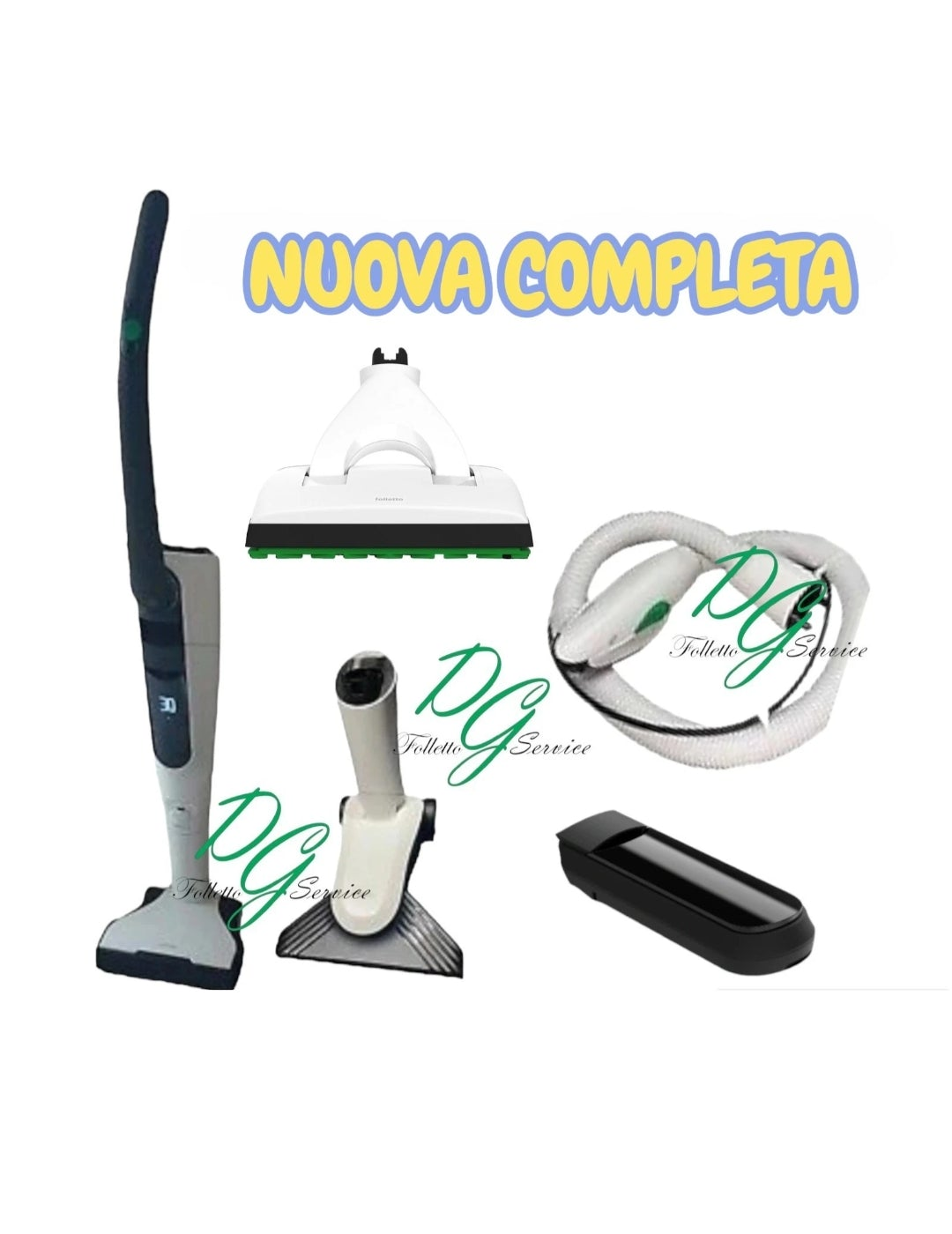FOLLETTO VK7S SENZA FILO CON 2 BATTERIE COMPLETO MULTIFUNZIONE +PICCHIO + PULILAVA+ SACCA NUOVO